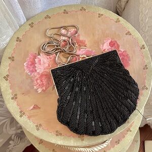 Black Beaded Seashell Gold Hardware Bag